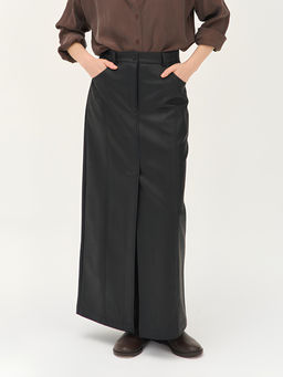 Юбка миди из эко-кожи "Уголь" женская