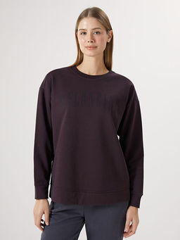 Bisiklet Yaka Bask?l? Kad?n Sweatshirt