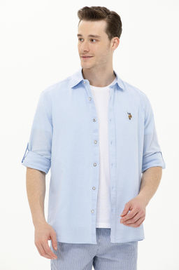 Мужская голубая базовая рубашка с длинным рукавом Неожиданная скидка в корзине - U.s. polo assn фото 3