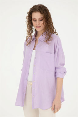 Женская сиреневая рубашка с длинным рукавом