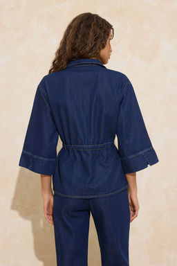 Koyu Mavi Belden Baglamal? Tencel Kar?s?ml? Denim Gomlek TWOSS26GO00006 - Trendyolmilla фото 7