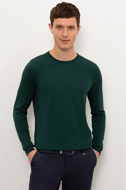 U. S. Polo Assn / Мужской зеленый трикотажный свитер с круглым вырезом Basic
