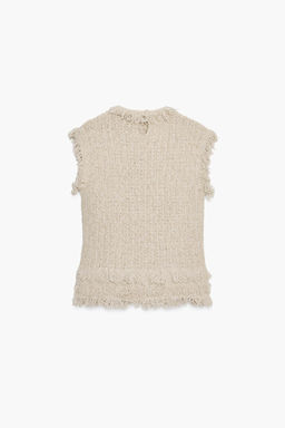 TEXTURED KNIT FRINGED TOP