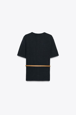 SHORT SLEEVE BELTED CARDIGAN