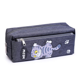Пенал "Meow Cat" 21x8,5x6 см, плотный износостойкий полиэстер с водоотталкивающей пропиткой, отделение на молнии, прямоугольный для 70 предметов, внешний карман на молнии, темно-серый