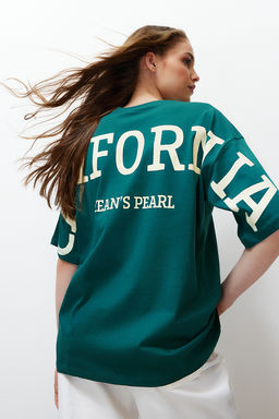 TRENDYOLMILLA Beyaz %100 Pamuk S?rt Slogan Bask?l? Oversize/Genis Kal?p Orme T-Shirt TWOSS24TS00091  фото 20