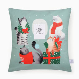 Наволочка декоративная новогодняя Этель. Meow X-mas 40?40 см, велюр