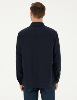 Lacivert Regular Fit %100 Keten G_mlek Ceket