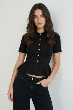 Siyah Peplum/Belden Oturmal? Dugme Detayl? Bluz TWOSS26BZ00158