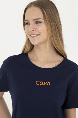 Женская темно-синяя футболка с круглым вырезом