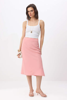 Pembe Duz Kalem Y?rtmacl? Normal Bel Midi Scuba Krep Orme Etek TWOSS26ET00150 - Trendyolmilla фото 2