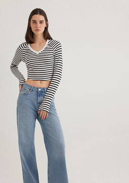 Uzun Kollu Crop Basic Tisort