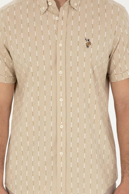 U. S. Polo Assn / Мужская рубашка светло-хаки с коротким рукавом - U.s. polo assn фото 6