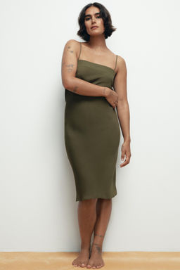100% SILK STRAPPY MIDI DRESS