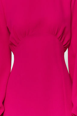 Fusya Belden Ac?lan Midi Volumlu Kol Detayl? Dokuma Elbise TWOAW24EL00423 - Trendyolmilla фото 4