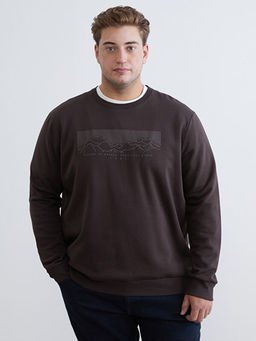 B?y?k Beden Bisiklet Yaka Bask?l? Erkek Kal?n Sweatshirt