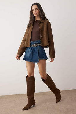 Mavi Pileli Kemer Detayl? Denim Sort Etek TWOAW26SR00042 - Trendyolmilla фото 2