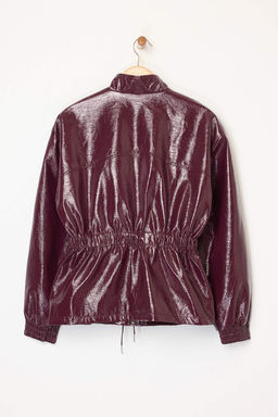 Bordo Regular Kal?p Belden Buzgulu Parlak Ince Ceket Mont TWOAW26MO00079 - Trendyolmilla фото 3