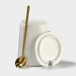 Кружка Simple, 320 мл, 14.5×10.5×8.5 см, с крышкой и ложкой, керамика, белая