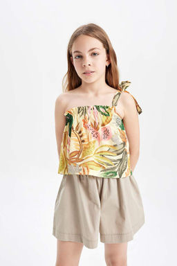 Блузка на одно плечо с узором для девочки - Defacto фото 3