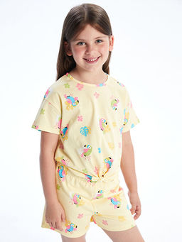 Bisiklet Yaka Bask?l? K?z ?ocuk Ti??rt