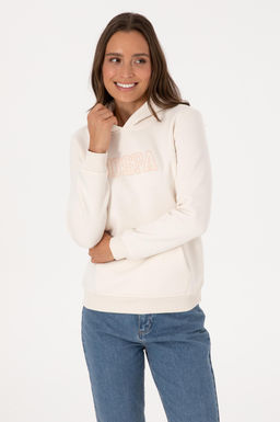 Kad_n Krem _ardonlu Kap__onlu Basic Sweatshirt