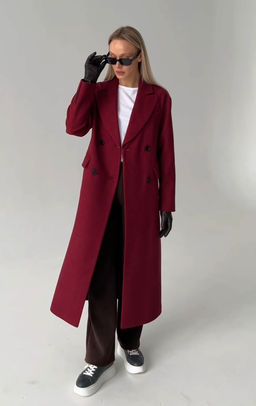 Пальто женское демисезонное 26102 (бордовый/ёлочка) - Kankan фото 4