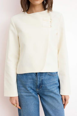 Beyaz Kapama Detayl? %100 Pamuk Gabardin Ceket TWOSS26CE00035