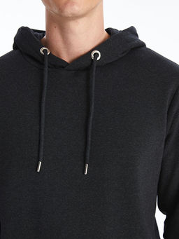 Uzun Kollu Bask?l? Erkek Kal?n Hoodie