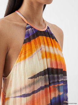 Halter Yaka Desenli F?rf?rl? Elbise