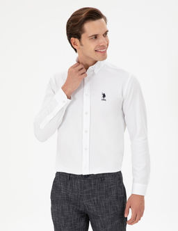 Мужская белая рубашка с длинным рукавом