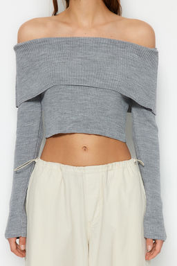 Tas Super Crop Carmen Yaka Triko Kazak TWOAW22KZ1897 - Trendyolmilla фото 20