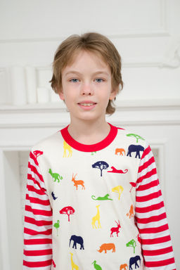 Пижама детская из джемпера и брюк без манжет из интерлока Сафари красный полоса - Амадэль фото 6