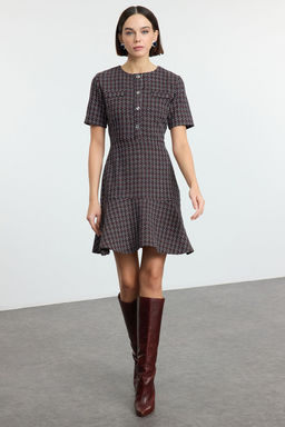 TRENDYOLMILLA Indigo Etegi Belden Ac?lan Bisiklet Yaka Mini Tuvit Dokuma Elbise TWOAW25EL00280 фото 2