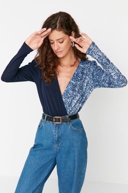 TRENDYOLMILLA Siyah Renk Bloklu Animal Desenli Kruvaze Yaka Esnek C?tc?tl? Orme Body TWOAW21BD0012 фото 4