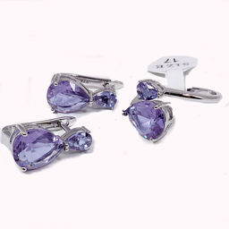 Комплект ювелирной бижутерии German Silver кольцо и серьги с Аметрином