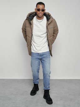 Куртка молодежная мужская зимняя с капюшоном коричневого цвета 8356K - Wonderrman фото 15