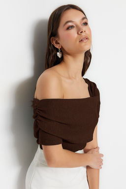 TRENDYOLMILLA Siyah Asimetrik Yakal? Fitted/Vucuda Oturan C?tc?tl? Orme Body TWOSS23BD00060 фото 3