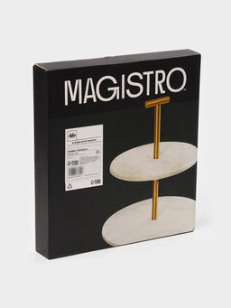 Этажёрка для фруктов и десертов Magistro Marble, 2 яруса, d=25/20×26.5 см, мрамор, белая
