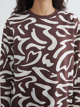 Bisiklet Yaka Desenli Kad?n Sweatshirt Tunik