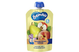 Бегемотик Бонди, пюре фруктовое Яблоко, груша и персик, 90 г