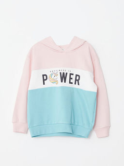Kap??onlu Bask?l? Uzun Kollu K?z ?ocuk Sweatshirt