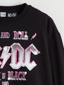 Bisiklet Yaka AC/DC Bask?l? K?z ?ocuk Sweatshirt