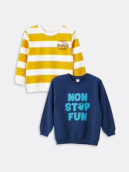 Bask?l? Uzun Kollu Erkek Bebek Sweatshirt 2li