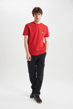 Новогодняя тематическая футболка обычного кроя с круглым вырезом и короткими рукавами из плотной ткани с принтом - Defacto фото 2