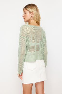 Mint Simli Kay?k Yaka Ajurlu/Delikli Triko Kazak TWOSS24KZ00025 - Trendyolmilla фото 7