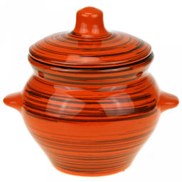 Горшок для жаркого керамический "№5" 0,5л, д10см "Оранжевая полоска", h10см (Россия)