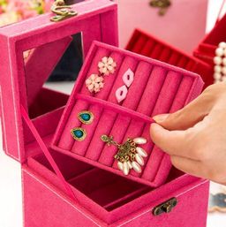 Бархатная шкатулка для украшений с зеркалом (3 уровня)