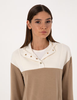 Bej Oversize Modal Kar___ml_ Sweatshirt - Pierre cardin фото 2
