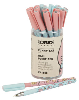 Ручка шариковая на масляной основе LOREX KIDS FUNNY CAT Slim Soft Grip синяя 0,5 мм, ассорти круглый корпус, покрытие ultra-soft touch, грип